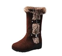 LOIJMK Talon plus boucle polaire fourrure chaude bottes mode hiver bottes femme ceinture coton compensé bottes femmes bottes doublées enfants, marron, 41 EU