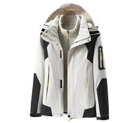 LOIJMK Veste de pluie pour femme - Imperméable et chaude - Veste d'hiver double 2 en 1 - Veste de ski avec veste polaire - Veste de pluie avec capuche - Coupe-vent - Veste fonctionnelle - Veste