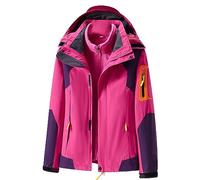 LOIJMK Veste de pluie pour femme - Imperméable et chaude - Veste d'hiver double 2 en 1 - Veste de ski avec veste polaire - Veste de pluie avec capuche - Coupe-vent - Veste fonctionnelle - Veste