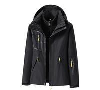 LOIJMK Veste de pluie pour femme - Imperméable et chaude - Veste d'hiver double 2 en 1 - Veste de ski avec veste polaire - Veste de pluie avec capuche - Coupe-vent - Veste fonctionnelle - Veste