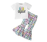 LOIJMK Vêtements de Pâques pour enfants européens et filles printemps et costume lapin imprimé t-shirt manches courtes pantalon costume bébé tenue séance photo, a, 5-6 ans