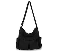 Loimol Grand sac messager - vintage en toile sac à bandoulière femme avec plusieurs poches sac à bandoulière décontracté, sac à bandoulière Hobo pour femmes et hommes, Noir