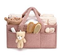 Loimol Naissance Organisateur, Portable Panier De Rangement Bebe, Panier Rangement Feutre Bebe, Compartiment Amovible (Rose)
