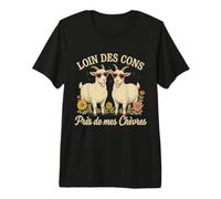 Loin des Cons Près De Mes Chèvres Humour Cadeau Ferme T-Shirt Haut de Gamme