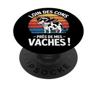 Loin Des Cons Près De Mes Vaches Humour Cadeau Vintage PopSockets PopGrip Adhésif