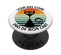 Loin des Cons Près De Mon Chat Humour Chats Cadeau Vintage PopSockets PopGrip Adhésif