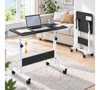 Lointain Table Ordinateur Portable 84x40 cm, Réglable, Pliable, Noir | Bureau Roulant avec Tiroir et Porte-Gobelet - Plateau Pliable, Hauteur 67-95 cm et 4 Roulettes pour Travail et Études