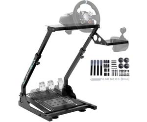 Lointain Wheel Stand Pliable pour Sim Racing, Réglable, Acier 1,4 mm, Noir | Cockpit Sim Racing Réglable avec Pédalier, Levier de Vitesse, Hauteur 56-78 cm, Compatible Logitech, Thrustmaster et MOZA