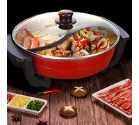 LOIRIIC Home - Casserole à fondue électrique - 6 l - 1300 W - Avec couvercle - Yin Yang - Pour fondue chinoise - Plan de travail de cuisine - Rouge, YYQDXQ-4052