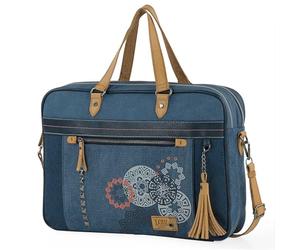 Lois - 310539 - Sacoche de travail portable pour femme - Porte-documents d'ordinateur 15 6 pouces - Cuir PU et toile avec bandoulière amovible, Bleu (310539), Talla única, Sac de messager