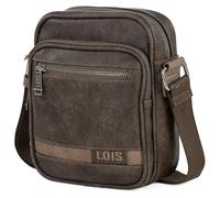 Lois - Sacoche Homme Bandouliere. Pochette Homme en cuir véritable élégante et compacte pour usage quotidien affaires loisirs style urbain, Marron