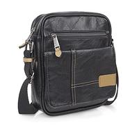Lois - Sacoche Homme Bandouliere. Pochette Homme en cuir véritable élégante et compacte pour usage quotidien affaires loisirs style urbain, Noir