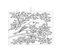 L'oiseau est assis dans les branches fleuries Page à colorier Grand tapis d'égouttoir à vaisselle artistique Petit tapis de séchage doux Petit 16 x 18 pouces
