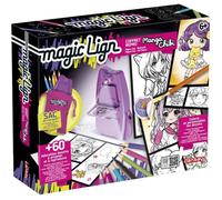 Loisir créatif - LANSAY - MAGIC LIGN - jeu de coloriage - PROJECTEUR POCKET MANGA CHIBI - 80+ illustrations - Dès 6 ans