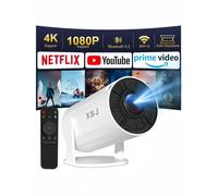 【Loisir Lite】XBJ Projecteur portable blanc avec WiFi 6 et Bluetooth 5.2, mini projecteur intelligent, HD 1080p (décodage 4K), système Android 11, correction trapézoïdale automatique + rotatif à 180°,