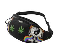 Loisir Sacoche Banane Crâne Psychédélique De Feuilles De Cannabis Ying Yan (Yinyang) Rainbow Sac De Taille Mode Sacoche De Sport pour Vie Quotidienne Femme Vacances 14X35Cm