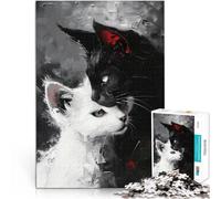 Loisirs en Famille Chats Noirs et Blancs Puzzles de 1000 pièces pour Adolescents 38x52cm Cadeau pour Les Anniversaires pour Les 14 Ans et Plus
