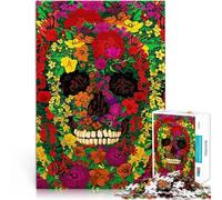 Loisirs en Famille Crânes et Fleurs Arc-en-Ciel Puzzle 1000 pièces pour Adultes 38x52cm Collection d'artistes, Beaux-Arts pour Les 14 Ans et Plus