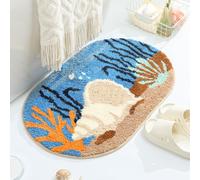 Loismood Tapis de bain océan mignon super absorbant antidérapant moderne lavable en machine pour baignoire, douche et chambre à coucher (coquillage, 60 cm x 40 cm)