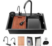 LoiYtrd Évier de Cuisine Cascade en Acier Inoxydable 304 avec Affichage numérique et Fonctions multifonctionnelles(80x46x22cm)