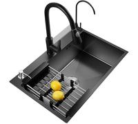 LoiYtrd Évier de Cuisine Profond en Acier Inoxydable à Une cuve avec Robinet extractible(68x45x20cm)