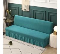 LoiYtrd Housse de canapé-lit for canapés sans accoudoirs, Housse de Protection Extensible de Couleur Unie avec Ourlet à Volants(Lake Green,155-185cm)
