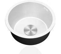 LoiYtrd Mini évier de Cuisine Rond Blanc, évier Simple avec raccords de vidange(Ø 25cm)