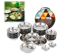 LOJAX Ensemble d'ustensiles de Cuisine de Camping 22 pièces, Accessoires de Cuisine de Camping, Vaisselle de Pique-Nique à Usage extérieur, Assiette en Acier Inoxydable