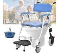 LoJax Tabouret De Douche Pliant avec Roulette - Chaise pour Personnes Âgées Et Handicapées, Siège avec Accoudoirs Et Dossier, Pot Amovible, Charge 120kg