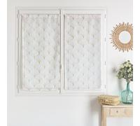 LOJI - Paire de Petits Voilages Brodés Style Art Déco - Polyester - Motifs Géométriques Années 30 - Pour Fenêtre Salon Chambre Cuisine - Ourlet Passe Tringle - Prêts à Poser - 60 x 160 cm - Beige
