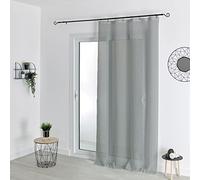 LOJI - Voilage à Anneaux Noirs Amovibles - Polyester Oeko-Tex - Motif Uni - Tamisant Uni pour Fenêtre Salon Chambre - Prêt à Poser - 140 x 240 cm - Gris