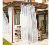 LOJI - Voilage Moustiquaire à Nouettes - 100% Polyester - Rideau Voilage Extérieur pour Pergola - Protection Insectes - Compatible avec Tringle - Blanc - 350 x 140 cm