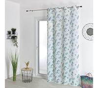 LOJI - Voilage Tamisant en Étamine Fleurie - Polyester Oeko-Tex - Motif Feuillages et Fleurs - Transparent pour Fenêtre Salon Chambre - Prêt à Poser - 140 x 240 cm - Bleu