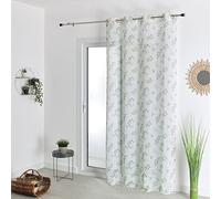 LOJI - Voilage Tamisant en Étamine Fleurie - Polyester Oeko-Tex - Motif Feuillages et Fleurs - Transparent pour Fenêtre Salon Chambre - Prêt à Poser - 140 x 240 cm - Vert