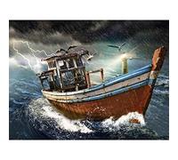 Lojinny Kit de Peinture Diamant par numéro, Paysage Marin Bateau Pêche 30x40cm 5D DIY Diamond Painting Kits Complets pour Enfants Adultes Strass Broderie Point Croix Décoration Maison