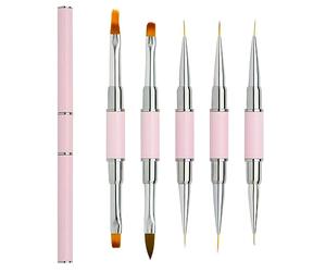 Lokaloka Pinceau Nail Art Ongles Gel Double Embout Professionnel avec Capuchon Double, 5 Pièces 10 Têtes Pinceaux Dégradé Fin Set pour Vernis Semi Permanent Ongle Construction Acrylique