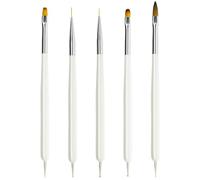 Lokaloka Pinceau Nail Art Ongles Gel Double Embout Professionnel avec Dotting Tool Pen, 5 Pièces Pinceaux UV Fin Set Brosse pour Vernis Semi Permanent Ongle Construction Acrylique