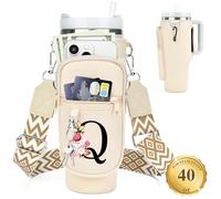 LOKASS Porte-bouteille d'eau avec sangle pour gobelet Stanley Cup 1200 ml avec poignée, initiale personnalisée, sac de transport pour bouteille d'eau avec poche pour téléphone portable pour