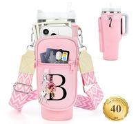 LOKASS Porte-bouteille d'eau avec sangle pour gobelet Stanley Cup 1200 ml avec poignée, initiale personnalisée, sac de transport pour bouteille d'eau avec poche pour téléphone portable pour