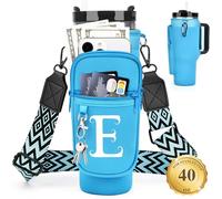 LOKASS Porte-bouteille d'eau avec sangle pour gobelet Stanley de 1200 ml avec poignée, initiale personnalisée, sac de transport pour bouteille d'eau avec poche pour téléphone portable pour accessoires