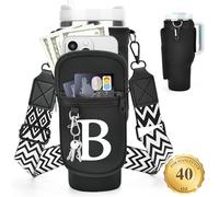 LOKASS Porte-bouteille d'eau personnalisé avec sangle pour accessoires de tasse Stanley - 1200 ml - Initiale pour porte-gobelet Stanley avec poche pour téléphone - Accessoires de gobelet pour usage