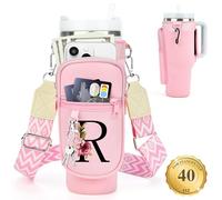 LOKASS Porte-bouteille d'eau personnalisé avec sangle pour accessoires de tasse Stanley, gobelet de 1200 ml, sac de transport initiale avec poche pour téléphone, pour femme, idéal pour Thanksgiving