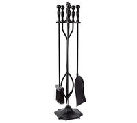 LOKAXXZU 5 pièces Outils de cheminée Noire - Ensemble d'outils de feu de feu en Fer forgé avec Porte-bûches Pinces rustiques pellerie