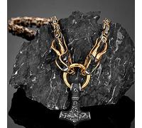 LOKAXXZU Collier grossier de Thor's Hammer Big Pendant, Mythology Dragon Head Fabriqué à la main Norse King's Chain, Viking Amulet Jewelry Gifts for Men Accessoires, Chaîne d'or mixte de 1 60 cm