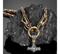 LOKAXXZU Collier grossier de Thor's Hammer Big Pendant, Mythology Dragon Head Mandmade Norse King's Chain, Viking Amulet Jewelry Gifts For Men Accessoires, Gold mixte 5 60 cm