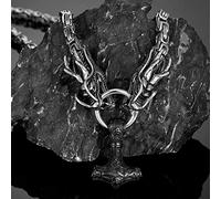 LOKAXXZU Collier grossier de Thor's Hammer Big Pendant, Mythology Dragon Head Mandmade Norse King's Chain, Viking Amulet Jewelry Gifts for Men Accessoires, Silver 1,70cm Chain