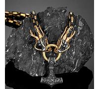 LOKAXXZU Collier grossier de Thor's Hammer Big Pendant, Mythology Dragon Head Mandmade Norse King's Chain, Viking Amulet Jewelry Gifts For Men Accessoires, Gold mixte 6 70 cm