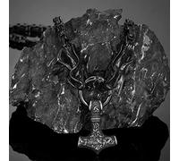 LOKAXXZU Collier grossier de Thor's Hammer Big Pendant, Mythology Dragon Head Mandmade Norse King's Chain, Viking Amulet Jewelry Gifts for Men Accessoires, Chaîne noire de 1 60 cm