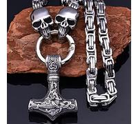 LOKAXXZU Collier grossier de vélo punk, Collier de Thor's Hammer Pendant Amulet Viking Bijoux pour les accessoires pour hommes nordiques, Chaîne de King Byzance King Horse Handmade Byzance, B1,70cm