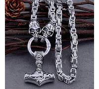 LOKAXXZU Collier grossier de vélo punk, Collier de Thor's Hammer Pendant Amulet Viking Bijoux pour les accessoires pour hommes nordiques, chaîne de roi Byzance King lourde à la main, chaîne A5,70 cm